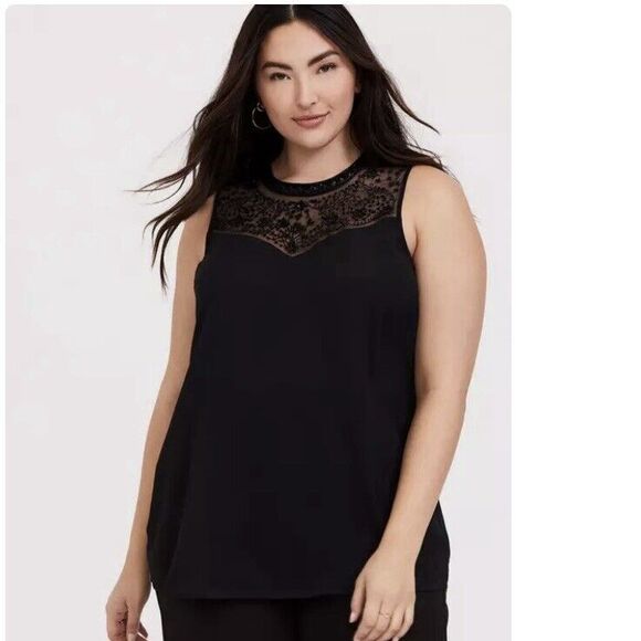 torrid Tops - NWT Torrid Black Georgette Sequin Beaded Sleeveless‎ Blouse Size 5X